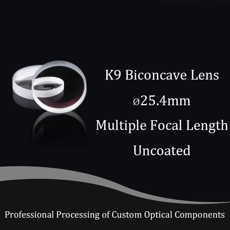 K9 Material Double Concave Lens Diameter 25.4mm Condenser Pure White Glass High Precision Focusing