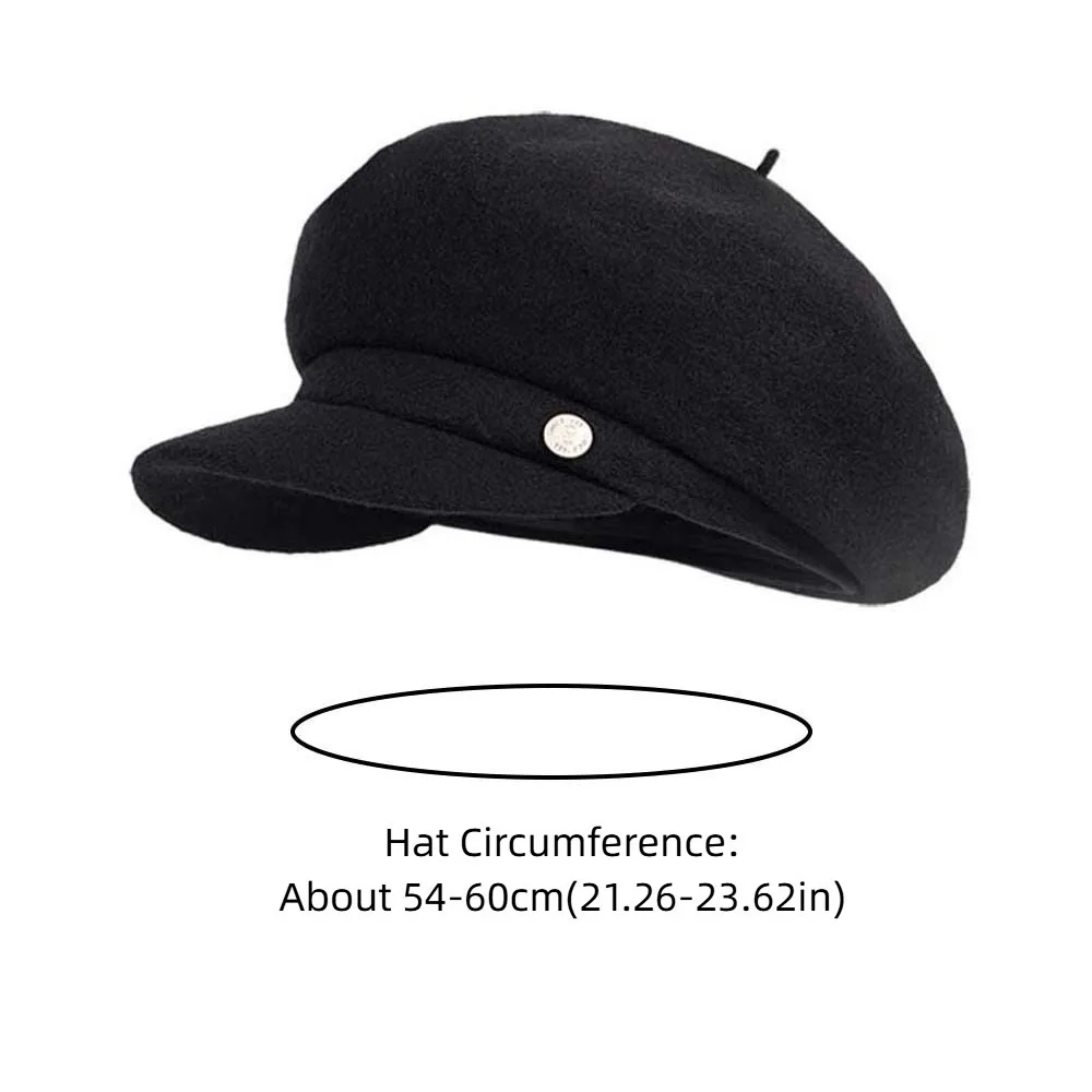 بلون الصوف قبعة قبعة قبة محبوك مثمنة Brimless قبعة كبيرة محيط الرأس النمط البريطاني الإناث الرسام قبعة العمل #5