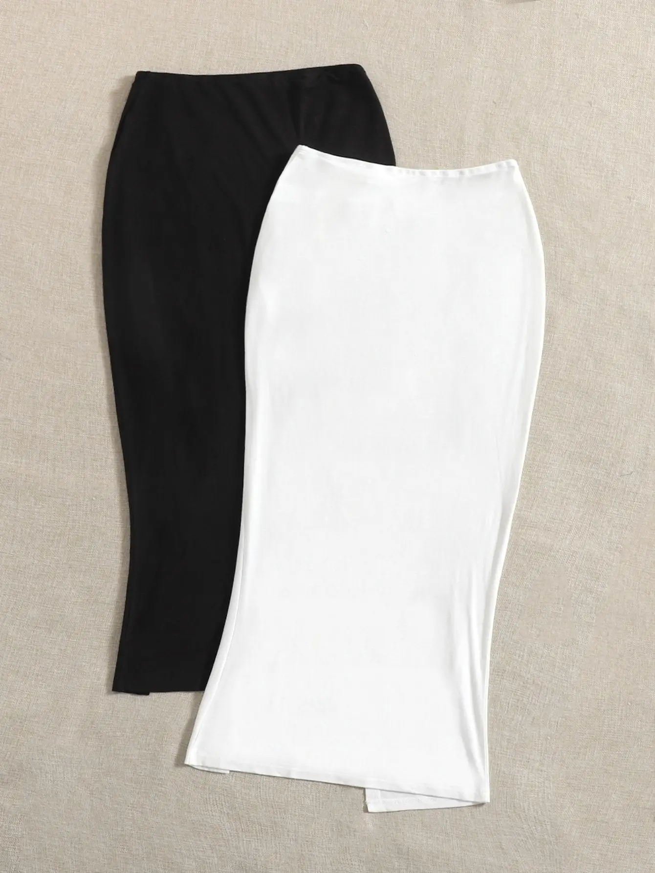 New Women's Elegant High Waist Knitted Polyester Skirt, Solid Color Spring, Summer and Autumn Long Skirt, Drawstring Side Slit