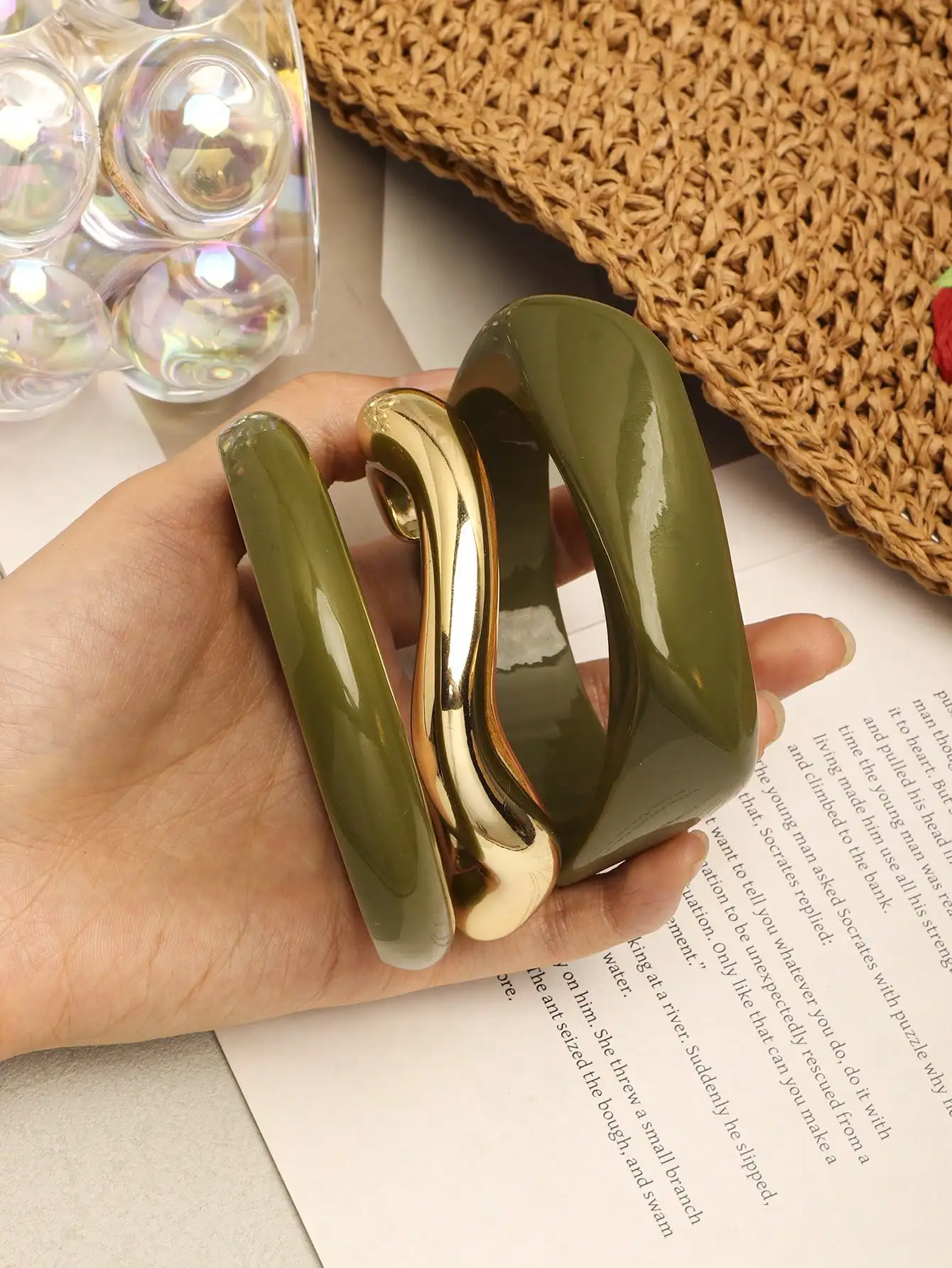 3pcs Retro Artistic Tie Dye Resin Geometric Round Bangle Bracelets For Women.sj260410164716229796139