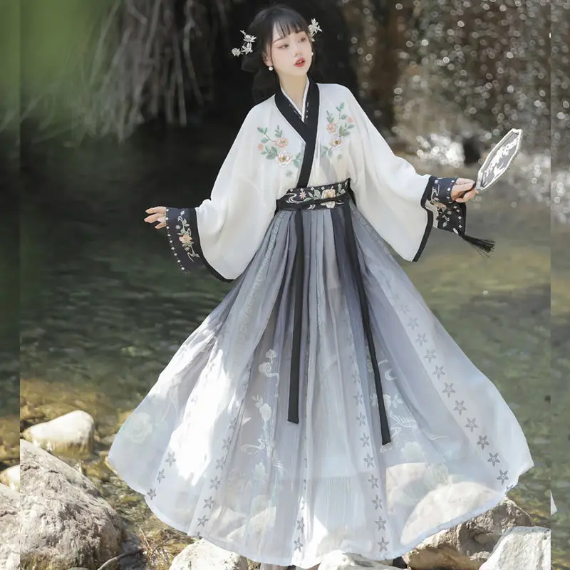 Original authentic embroidery adult Hanfu female Jin system flowing waist skirt Chinese style daily spring and autumn