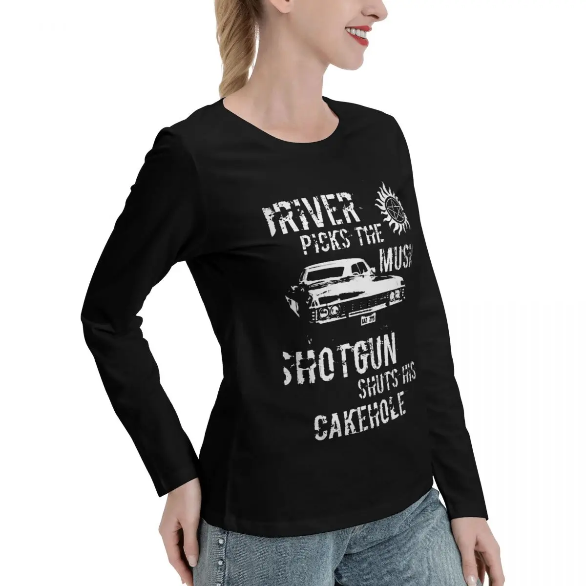 Driver Picks the Music Long Sleeve T-Shirts Oversized t-shirt tees plus size t shirts Women t-shirts