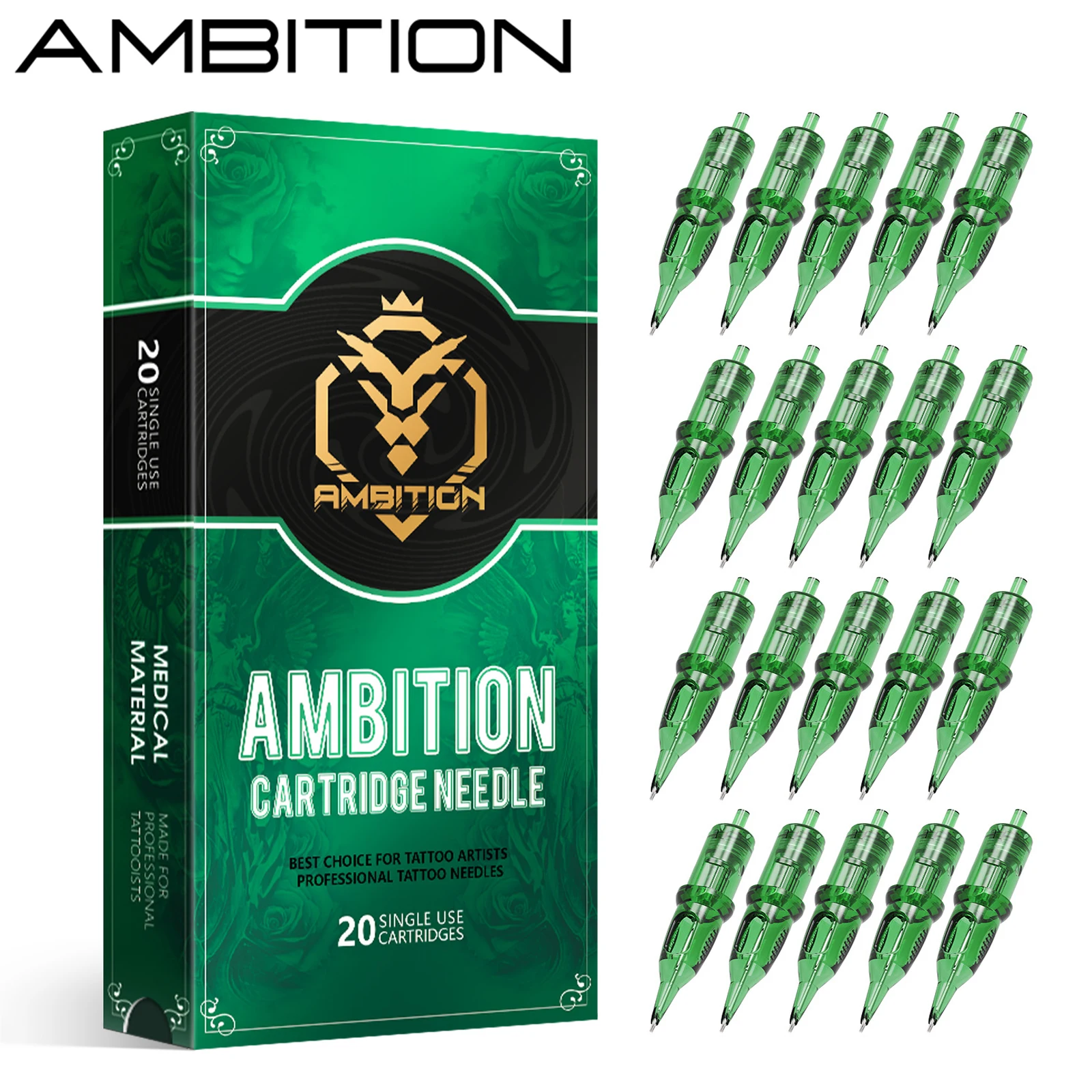 

Картридж для татуировки Ambition T-rex, 20 шт., круглый лайнер, шейдер Magnum, игла для татуировки RL RM 0,25 мм 0,3 мм 0,35 мм, поставка тату-машины