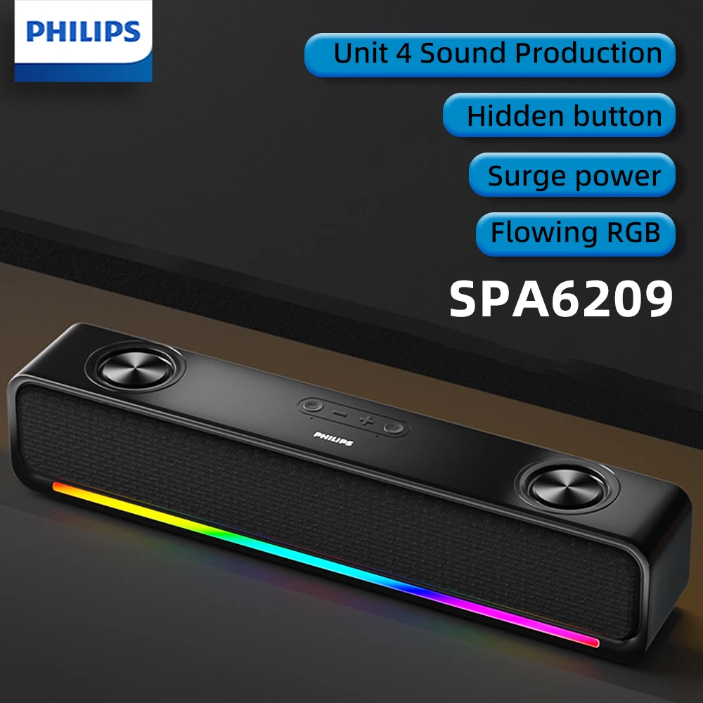 فيليبس SPA6209 الوسائط المتعددة سطح المكتب المتكلم اللاسلكي 5.3 مزدوج القرن RGB الألعاب الموسيقى مكبرات الصوت للكمبيوتر ماك بوك المحمول