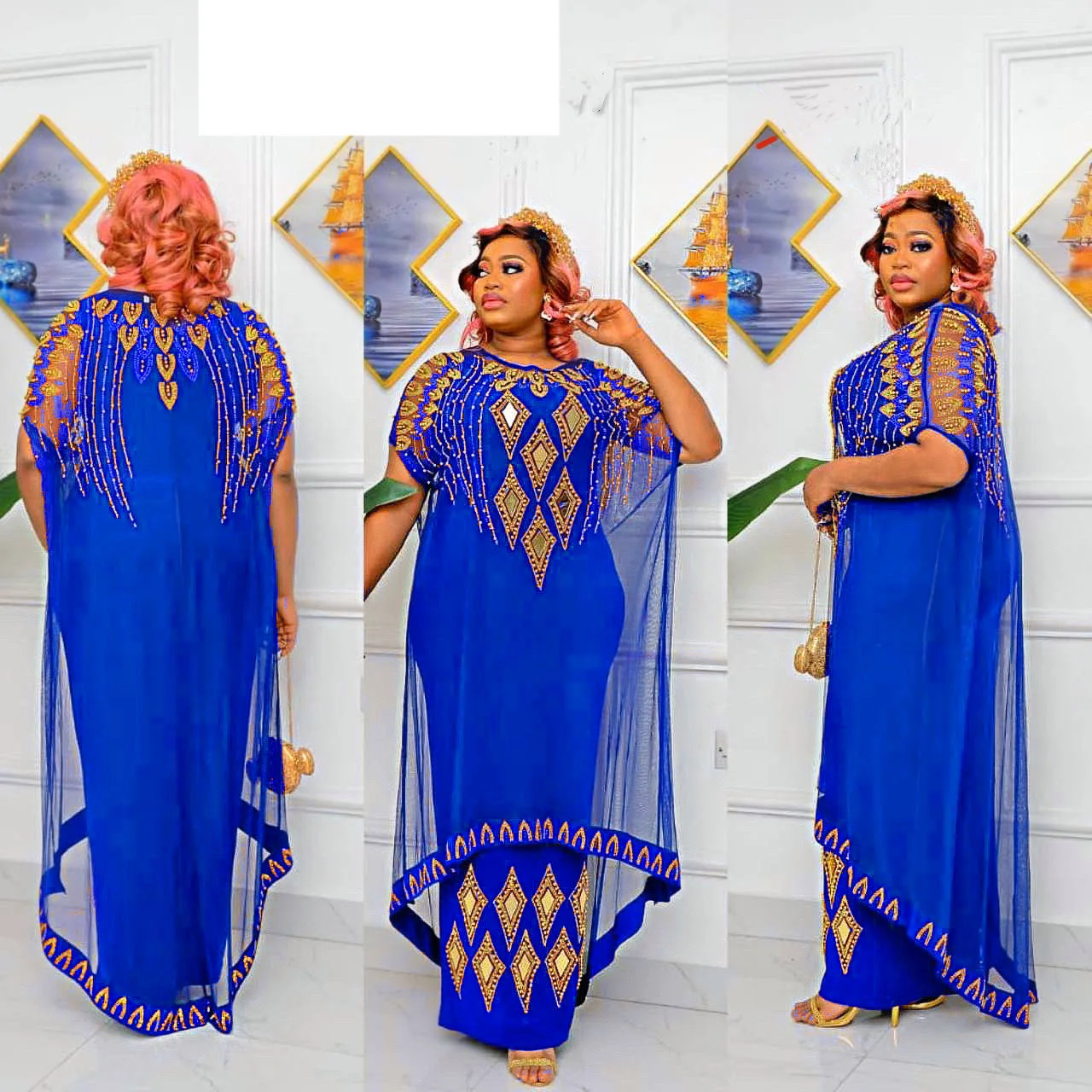 Mesh Maxi Dress African Dresses For Women Bazin Riche Original 2023 Abayas Muslim Elegant Sequins Robe Africaine Partyclub