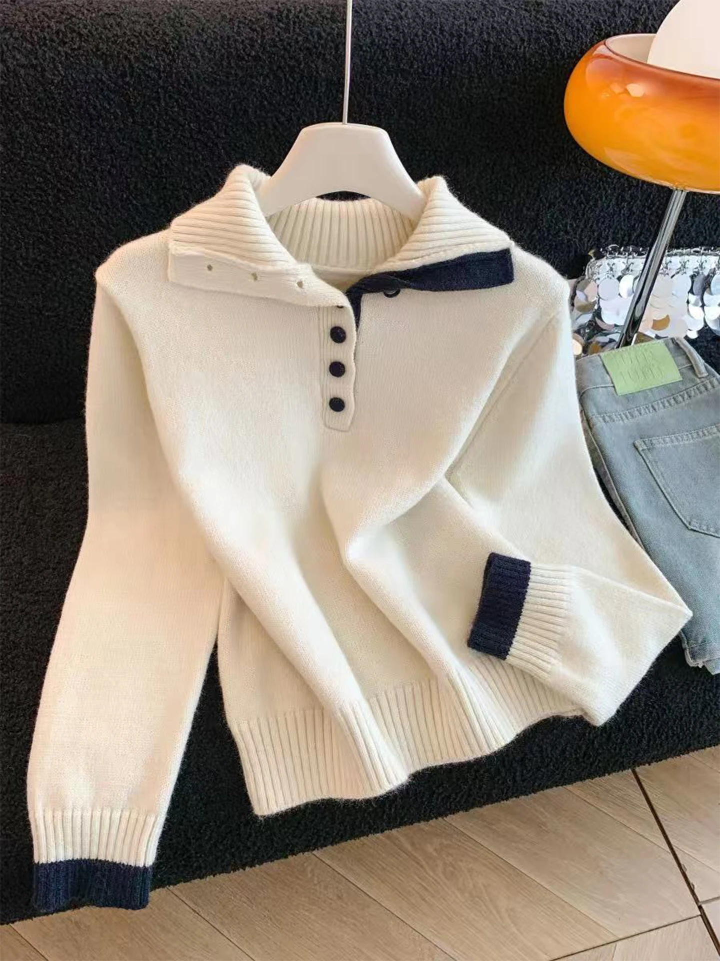 

Зимний женский простой свободный вязаный свитер с высоким воротником, цветной трикотаж с воротником-стойкой, модный универсальный длинный топ све