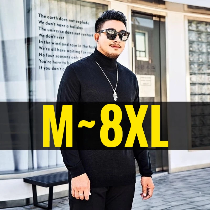

Plus Size 8XL Men's Pullover Turtleneck Knit Sweater Male Big Large 6XL Knitwear Lightweight Fleece Lined Autumn Jumper Husband