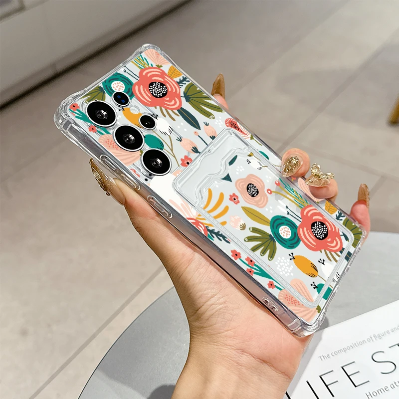 Pop Garden Pattern for Samsung Galaxy S25 Ultra S20 FE S21 S22+ S23 Plus S24 S26Edge softshell Transparent card pack phone case