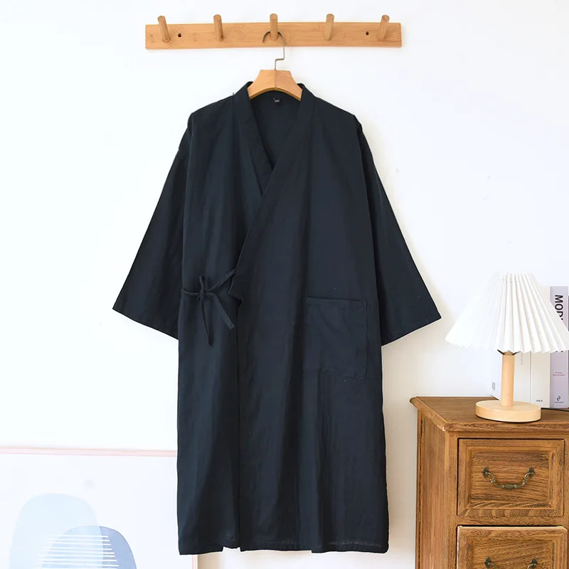 Cotton Gauze Bathrobes for Men and Women Spring / Summer Japanese Kimono Mujer Loose Comfortable Robes Solid Mid-length Yukata