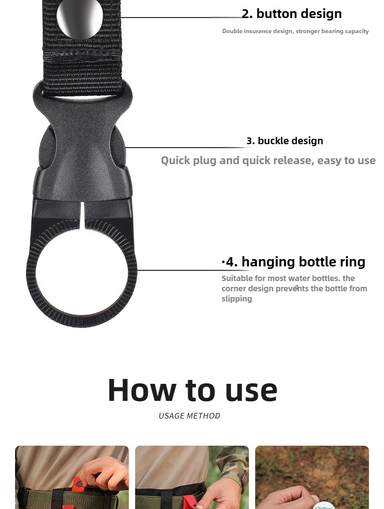 Gurtband-Wasserflaschenhalter Kletterkarabiner Gürtel-Rucksack-Aufhänger Haken-Clip Multifunktionaler Wasserflaschen-Nylon-Schnallen-Clip – Detail 14