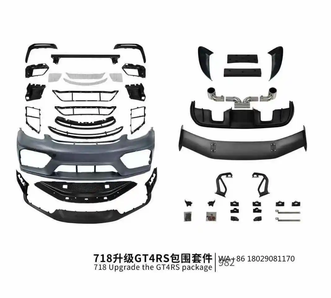 

2017-2023 для Porsche 718 982 Cayman Boxster PP Обновление противотуманных фар для Porsche 718 для GT4 RS Style Передний комплект кузова Спойлер Решетка