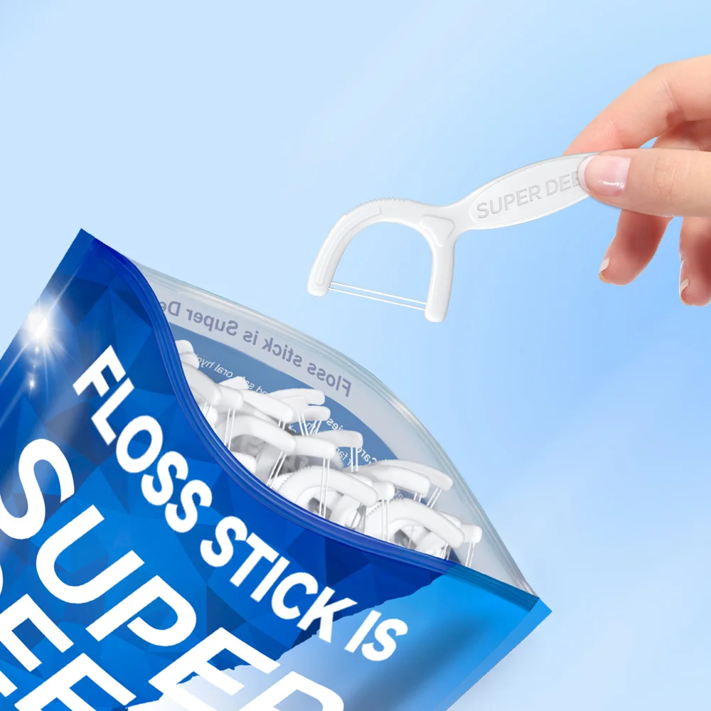 1/2/5 Bag Super Deer Disposable Dental Floss Twin line Toothpick High-tension Dental Floss Stick Dental Floss Box Oral Care