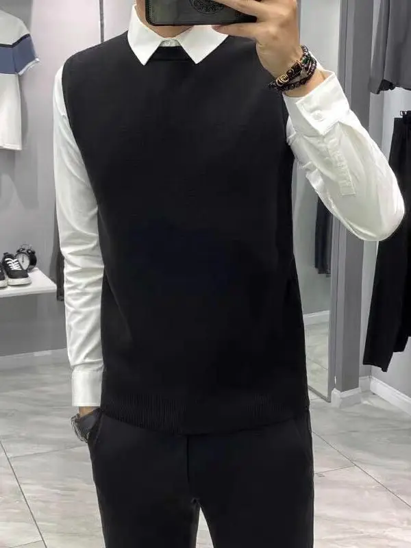 

Модный мужской вязаный свитер с воротником-стойкой, универсальный, весенне-осенний, новая корейская версия, трендовый жилет, верхняя одежда