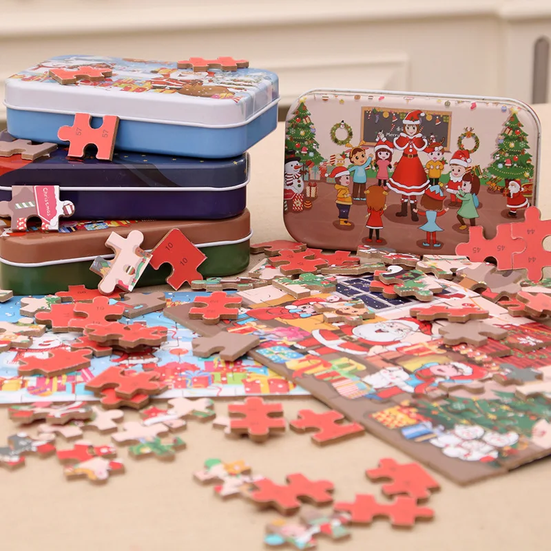 60Pcs Christmas Wooden Puzzle Kids  Diy Jigsaw Educational Toys Parent-Child Interactive Game Kindergarten Children Xmas Gift