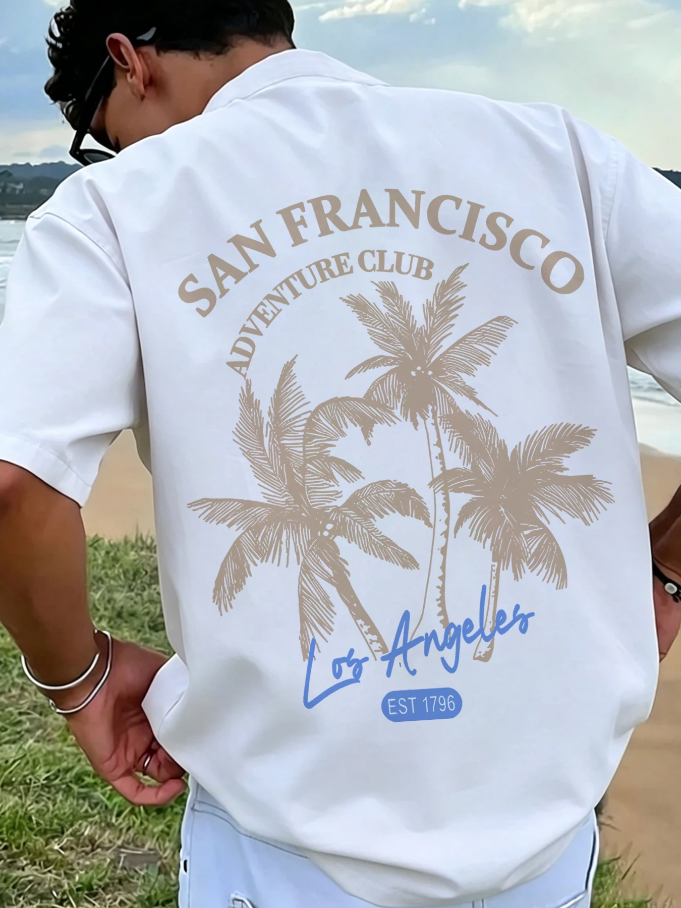 Men's Summer West Coast-Style Tropical Beach Print T-Shirt: American Retro Streetwear Casual Crew Neck Top