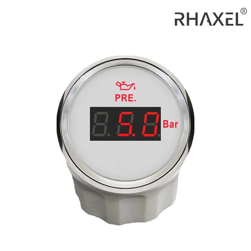 RHAXEL 52mm Waterproof Oil Pressure Gauge Meter 0-5BAR 0-10Bar for Motorcycle Car Boat with Red Backlight 9-32V