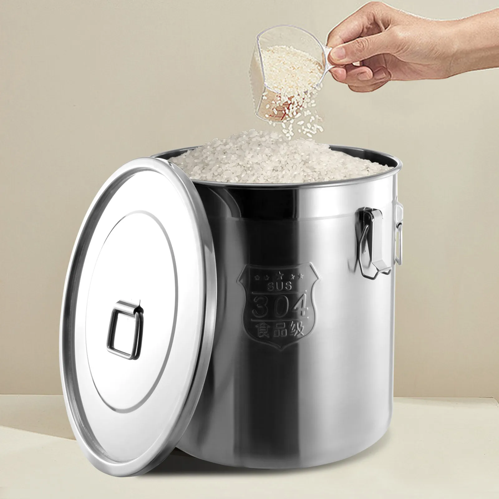 

[Stainless Steel Airtight Canister] 48L 304 Stainless Steel Airtight Canister for Kitchen - Large Capacity Food Storage Keep Fre
