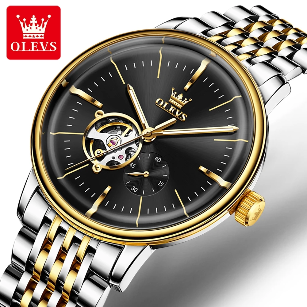 OLEVS 6708 남성용 시계 오리지널 아치형 글라스 속이 빈 기계식 남성용 시계 방수 미니멀리스트 럭셔리 오토매틱 시계