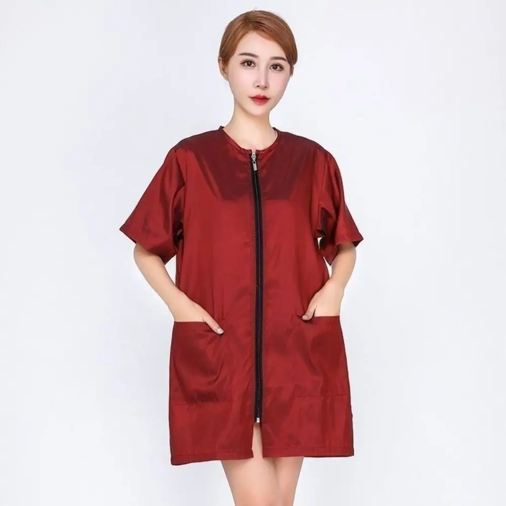 

Рабочая одежда для парикмахерских с коротким/длинным рукавом, не прилипающая к волосам, из полиэстера, дышащая, на молнии