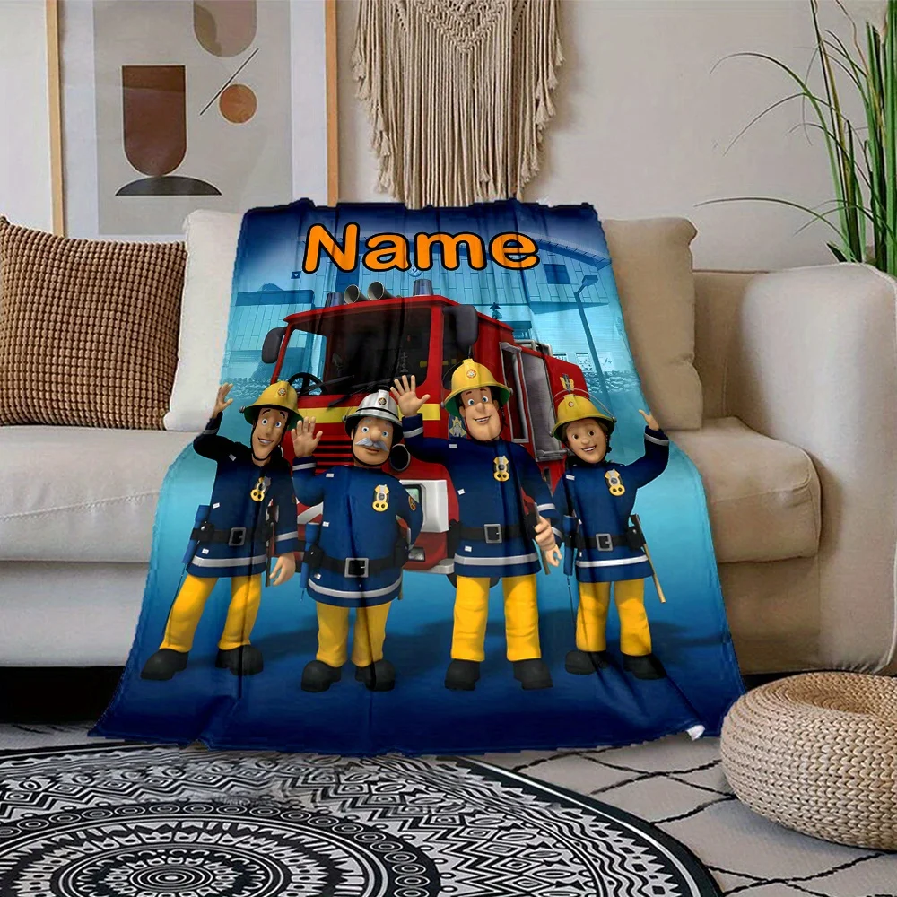 1 بطانية شاحنة إطفاء سام مخصصة لرجال الإطفاء مع بطانية غطاء من الفلانيل الناعم تحمل اسمًا مخصصًا، مناسبة للأولاد