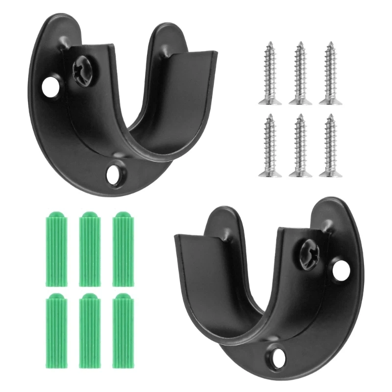 Pack of 2 Closet Rod Holders Steel Curtain Rod Support for Wardrobe Organization