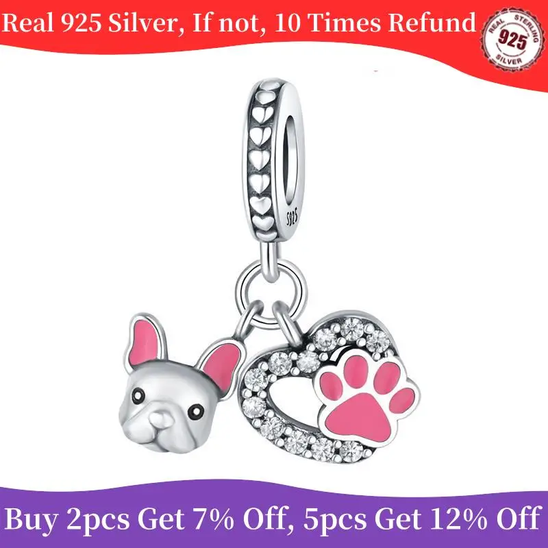 2025 New Charm Fits Original Bracelets 925 Sterling Silver French Bulldog Paw Print Beads Women Pendant Bead Jewelry