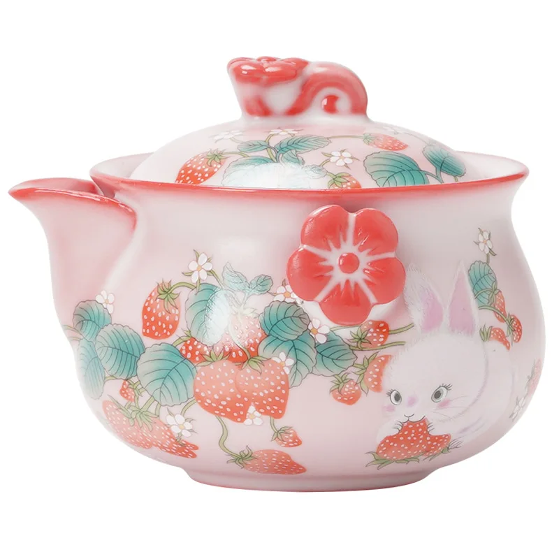 Ru Porcelain Fatted Zhu Powder Rabbit Hand Grab Pot Single Pot High-end Kung Fu Tea Set Not Hot to Make Tea Cover Bowl Teacup