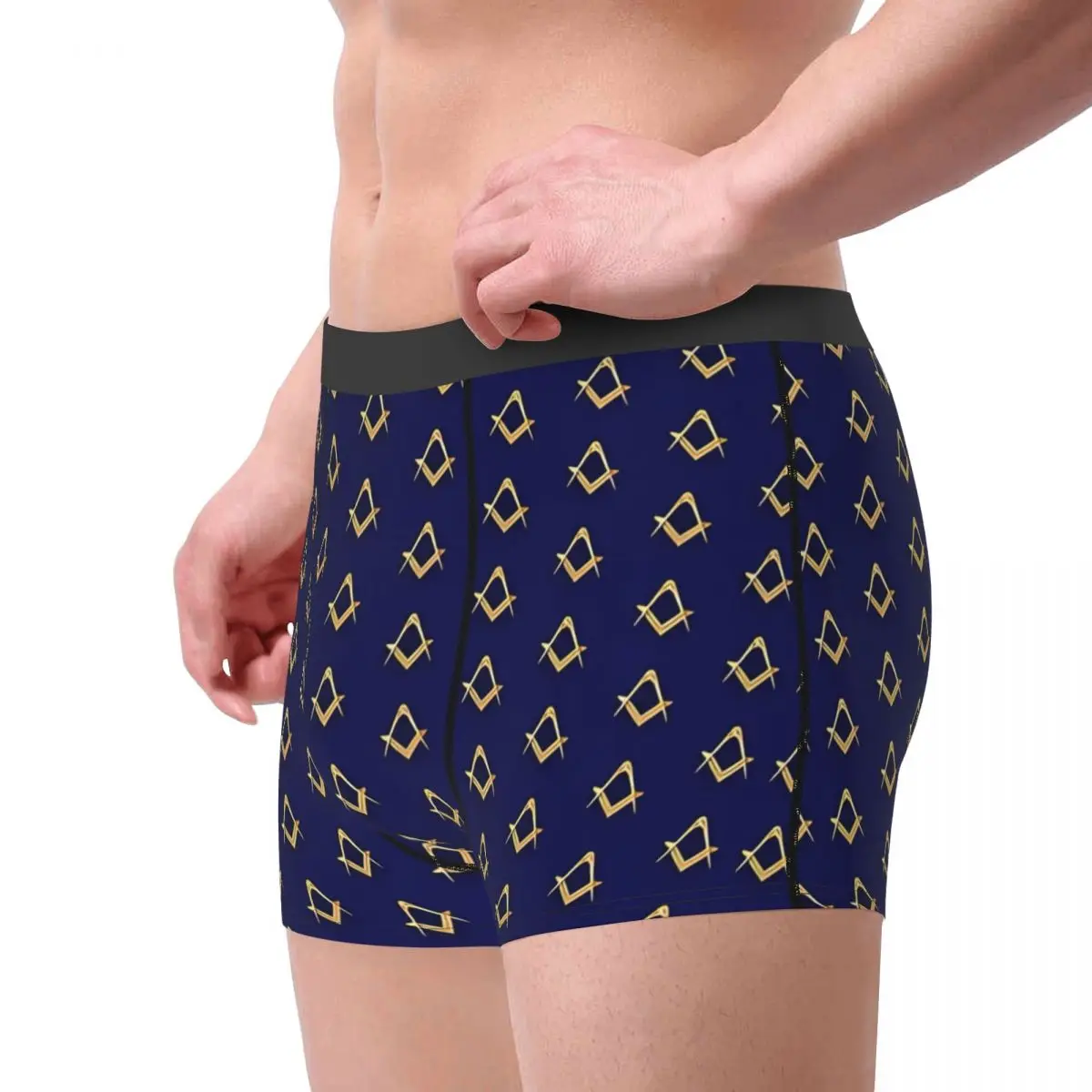 Freemason Pattern Gold Blue Square & Compass Masonic Man Underwear Boxer Briefs Shorts Panties Hot Underpants for Homme