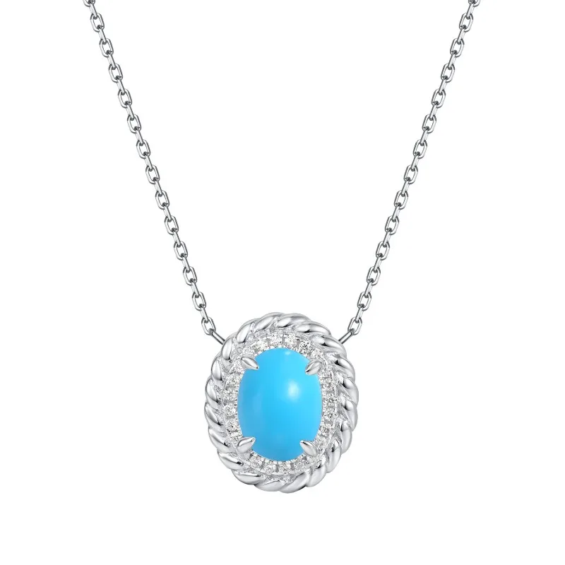 Luxury retro surround with oval turquoise earrings for women necklace silver 925 diamonds exquisite blue jewelry sets
