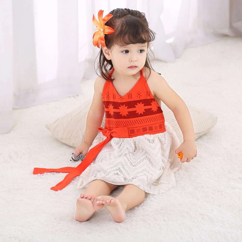 Little Girl Moana Costumes Kids Cosplay Girls Princess Vaiana Dress Children Birthday Party with Necklace Pet Pig Moana Sets