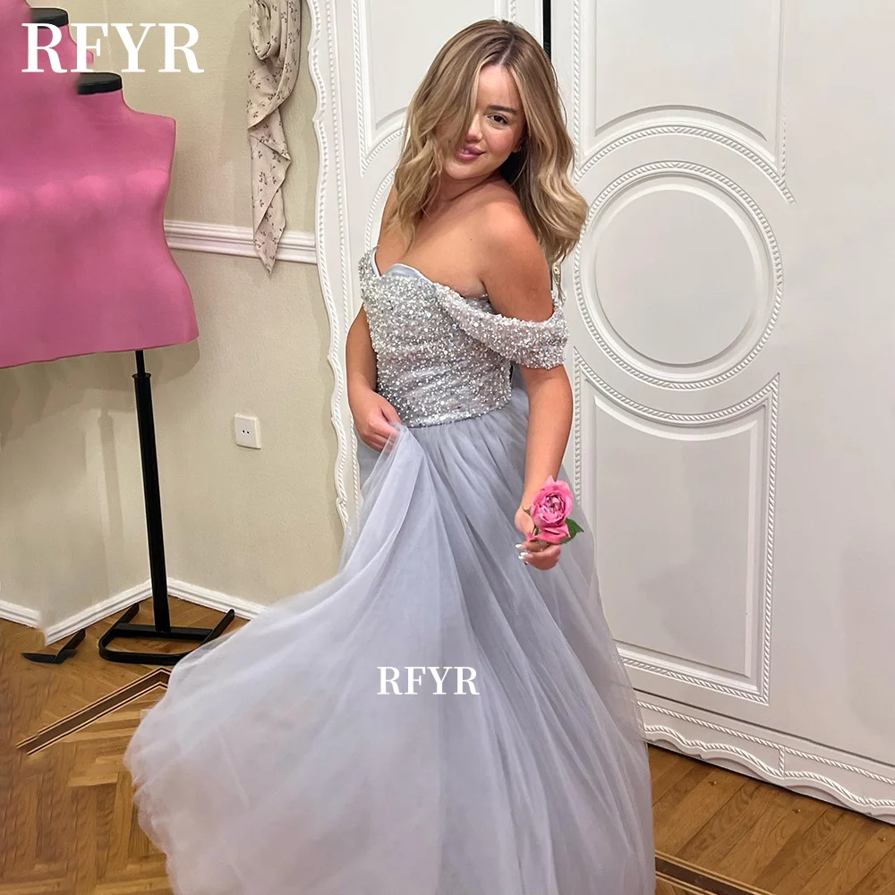 

RFYR A Line Evening Dress Beading Prom Dress Glitter Celebrity Dress Off Shoulder Princess Dress فساتين مناسبة رسمية Customized