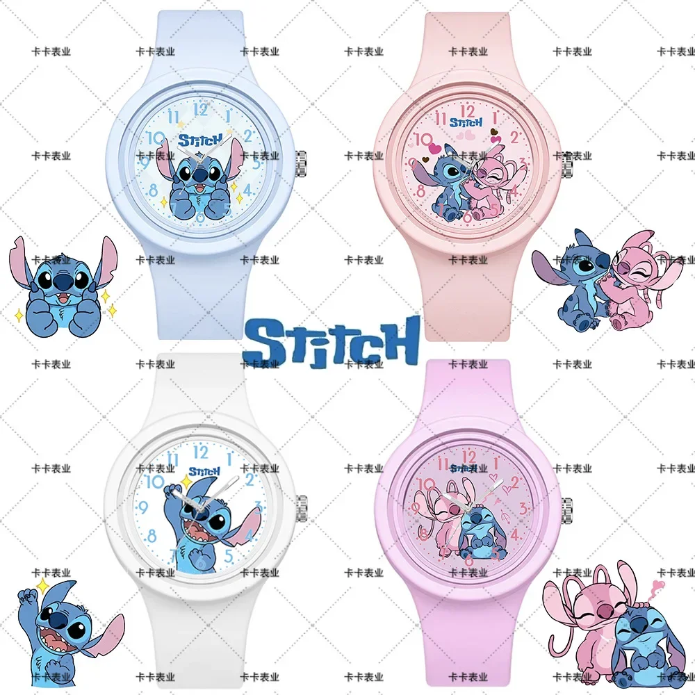 Disney Stitch New Kids Watch Anime Cartoon Stich Round Silicone Strap Analog DigitalWatch Boys Girls Kids Toys Birthday Gifts