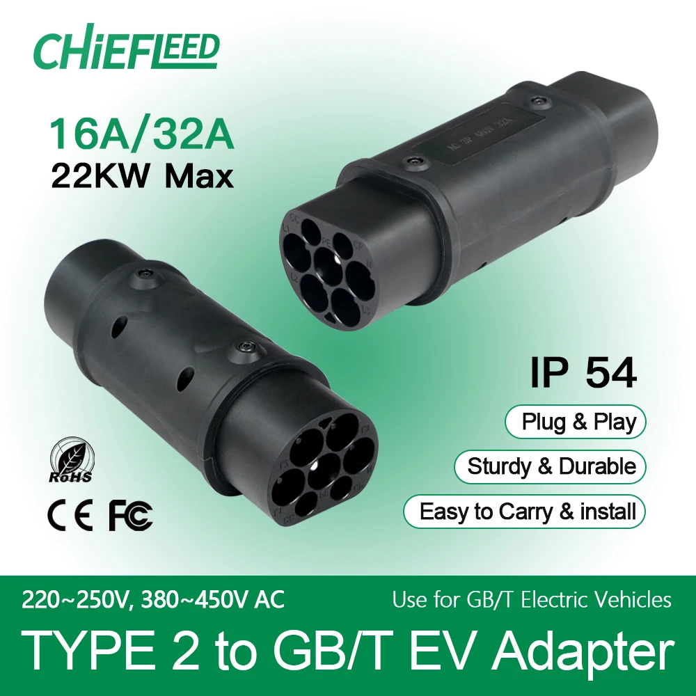 Type 2 to GBT 32A 7.2/22KW EV Charger Adaptor IEC 62196 To Gbt China Standard Eletric Vehicle Converter For Chinese Hybrid