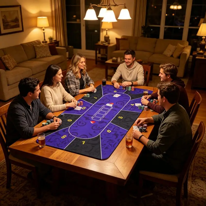 VIKAMA Texas Holdem Poker Table Mat Red Black Card Suit Print Non‑Slip Foldable Game Tabletop Pad for Home Party Decor