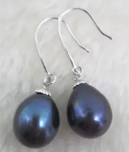 PERFECT 14K GOLD Natural 10-12 MM AAA Black South Sea Pearl Earrings Exquisite jewelry exquisite earrings