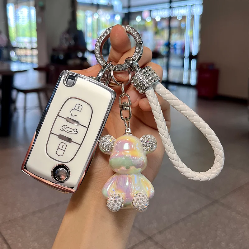 

2/3 Button TPU Car Key Case Cover Shell fob for Peugeot 207 308 307 3008 5008 RCZ for Citroen C2 C3 C4 C8 DS3 DS4 Keychain