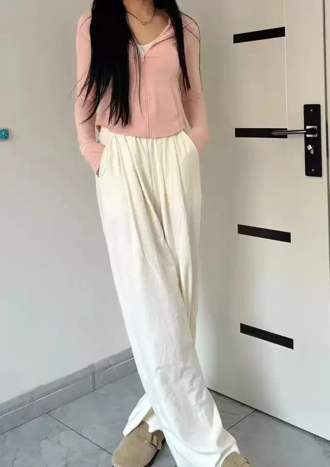 Pantalon à jambes larges irrégulier pour femme, en mousseline de soie, coupe Baggy, salon moderne, doublure polaire, velours gaufré, doublure Sherpa superposée, hiver