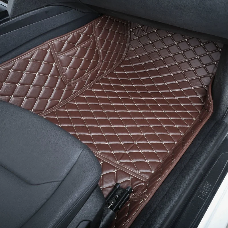 Car foot pads fit all-weather protection non-slip leather floor liners Easy to clean leather foot pads