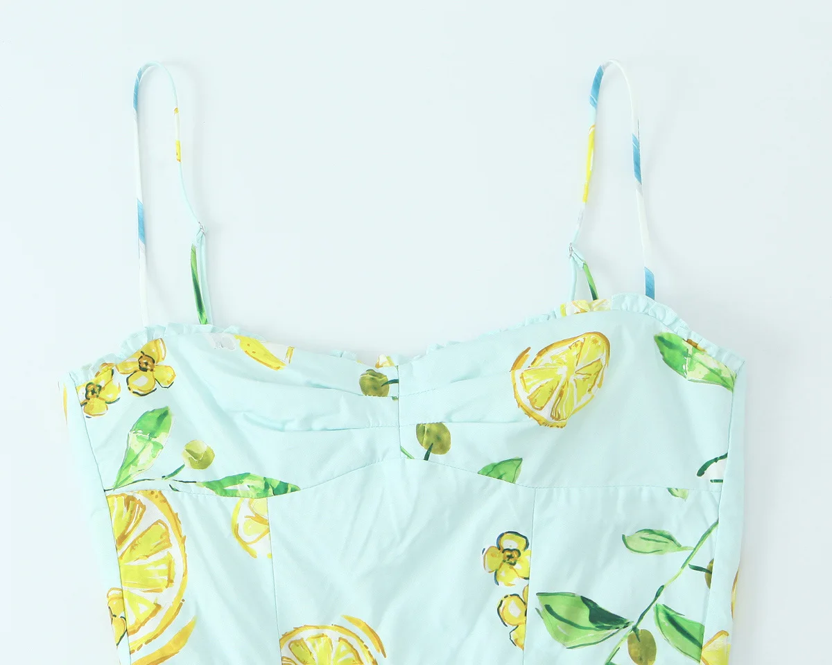 European And American Style Summer New Women's Fashion Temperament Lemon Printed Cotton Poplin Dress