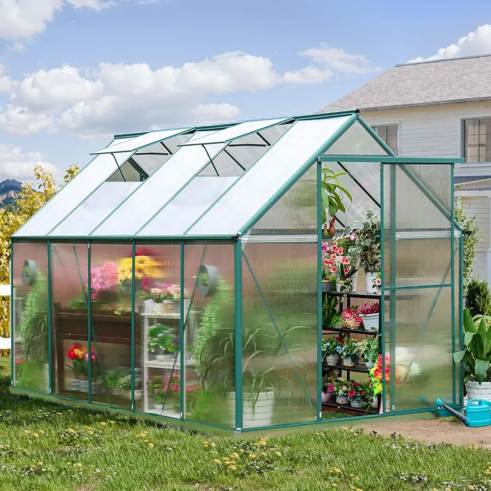 

Уличная теплица 10x6 футов, сверхмощные алюминиевые теплицы из поликарбоната с вентиляционным окном, распашной дверью, зеленый дом для ходьбы