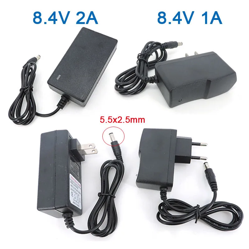 8.4V 1A 2A EU US 1000/2000ma Adapter Power Supply Charger DC 5.5 male plug for Drill Driver Screwdriver 18650 Lithium Battery c