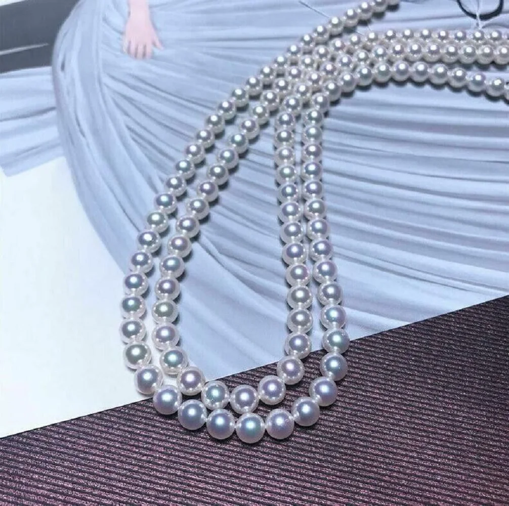 1pc long AAA 9-10mm Natural Japanese Akoya White Round South Sea Pearl Necklace  35 inches