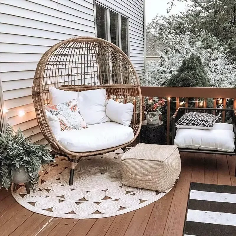 Nordic Outdoor Movable Lazy Rattan Chair Bird's Nest Sofa Leisure Furniture Resort Courtyard Balcony Small Table HDPE