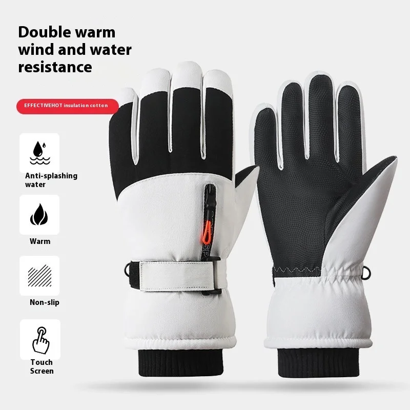 Winter Snowboard Ski Gloves Unisex PU Leather Non-slip Touch Screen Waterproof Motorcycle Cycling Fleece Warm Snow Sports Gloves