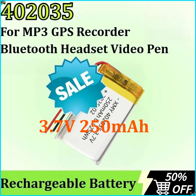 

402035 Lipo Rechargeable Battery for MP3 GPS Recorder Bluetooth Headset Video Pen 3.7V 250mAh