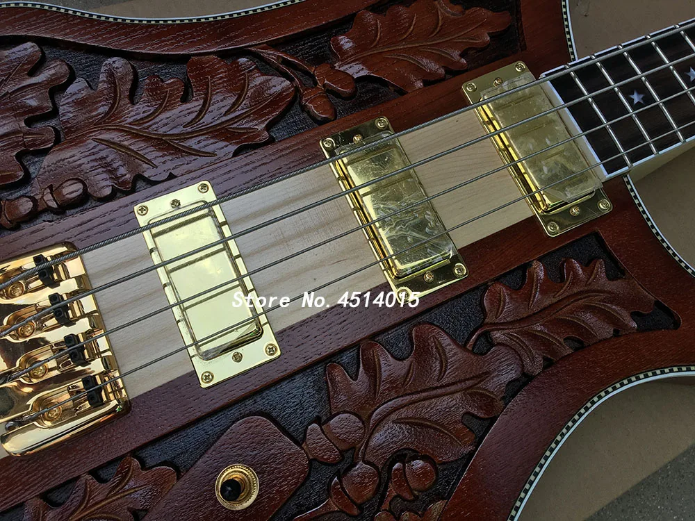 Matte Carved Electric Bass,4003 4 Strings,neck through body，gold Hardware，High Quality Custom Bass Guitar, Free Shipping