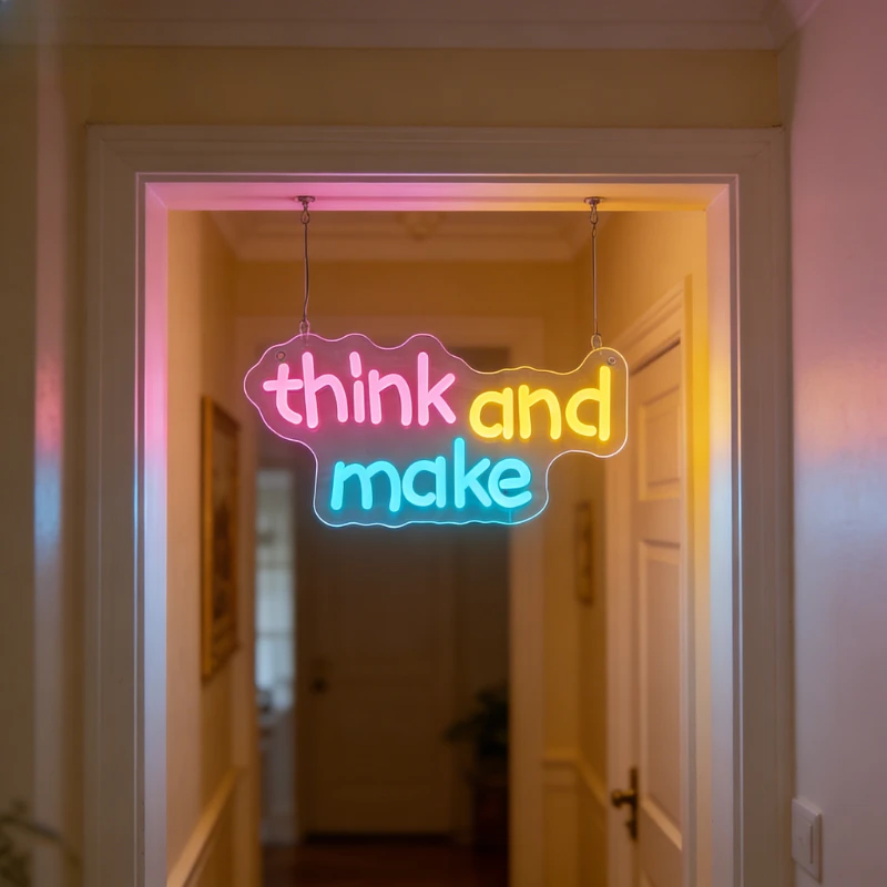 Think And Make Neon Sign LED Light for Studio Desk Decor USB Rechargeable Night Light Wall Art Sign Creative Inspirational Gift