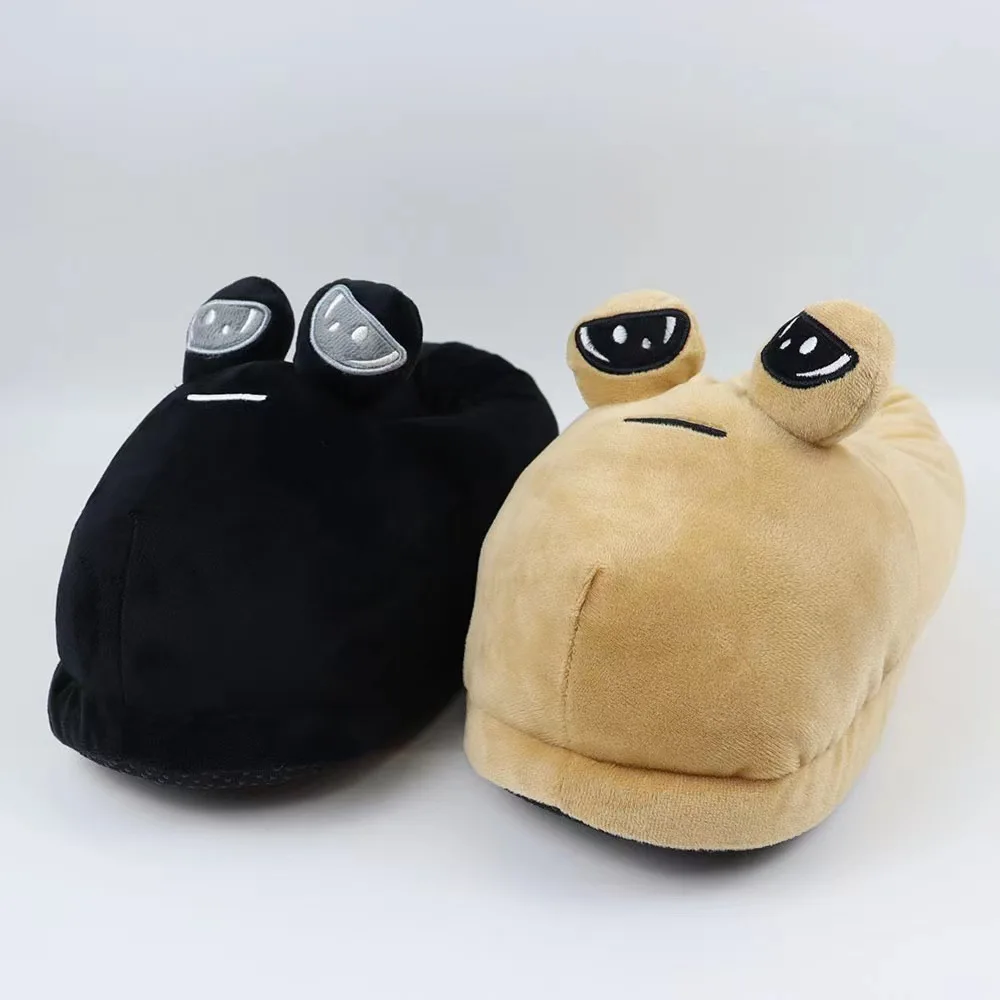 

Pou Black Cotton Slipper Anime Plush Slippers Cartoon Soft Stuffed Fluffy Thick Non-slip Shoes Couple Indoor Slippers