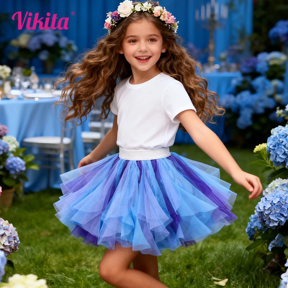 VIKITA Mädchen Tutu Röcke Kinder Geburtstag Party Tanz Prinzessin Mesh Layered Tüll Kuchen Mini Leistung Röcke Kinder Kleidung