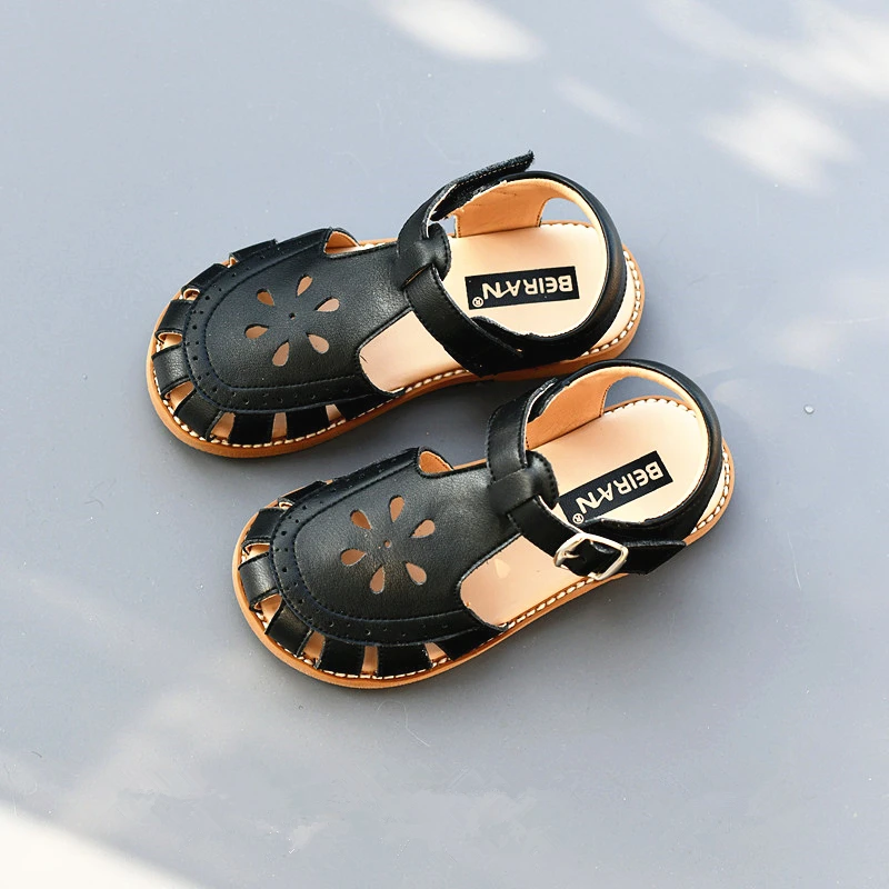 Genuine Leather Girls Fashion Sandals Close Toes Quick Dry Baby Boys Casual Sandals Summer Hollow Petals Kids Beach Shoes